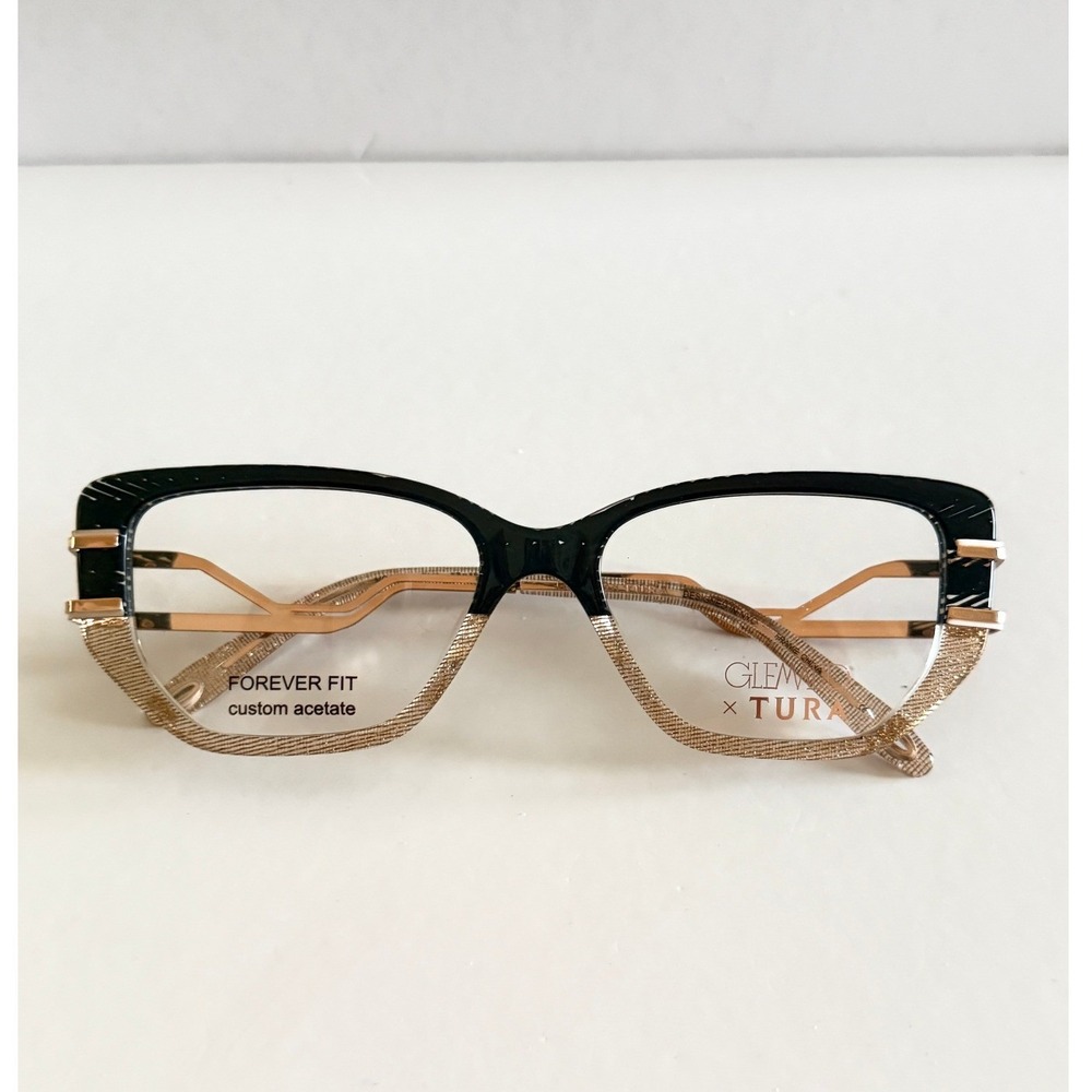 Tura Gleam Eyeglasses Black Gold Glitter Cat Eye Frames Luxury